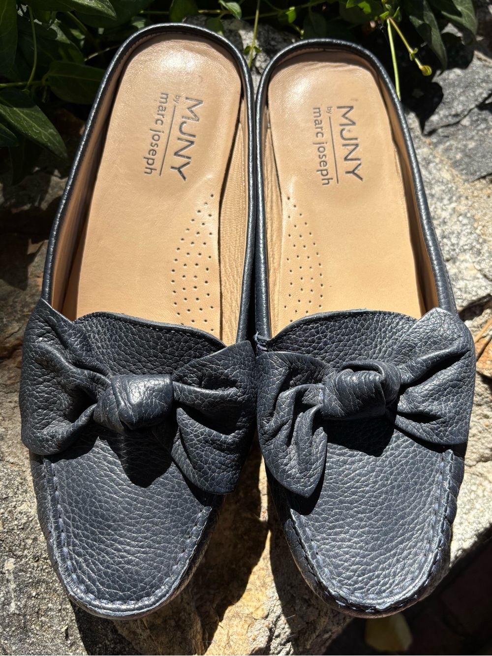 Marc Joseph navy blue Leather bow Knot-Detail Loafers for Women